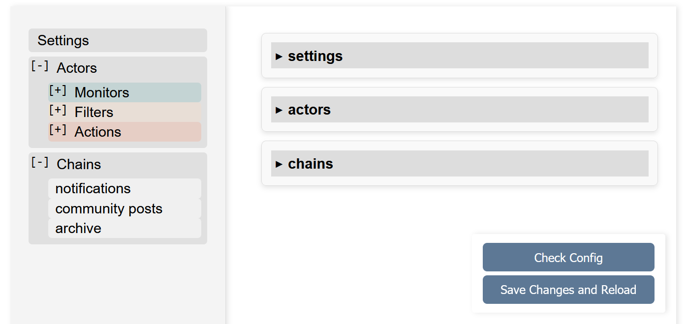 Interface of the configuration editor